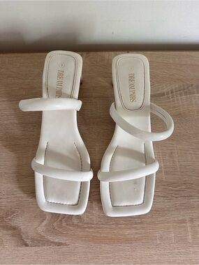 Dream Pairs White Minimalist Strappy Square-Toe Heels